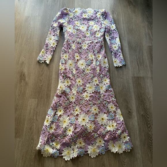elliatt sigrid purple floral lace fit & flare long sleeve maxi dress size XL NEW - Picture 6 of 11
